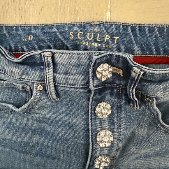 White House Black Market Sculpt Straight Leg Denim Jeans with Rhinestone buttons - Picture 3 of 7